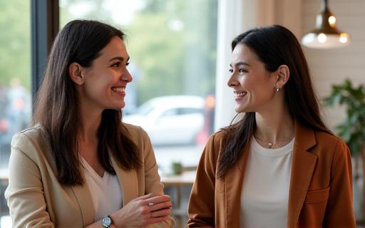 Un coach che parla con un cliente in un ambiente informale e positivo.