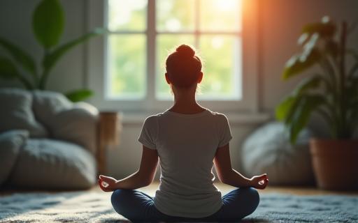 Persona che medita in una posa calma e concentrata.