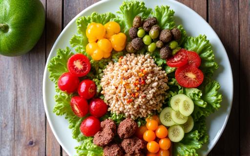Piatto colorato con cibo sano e nutriente.